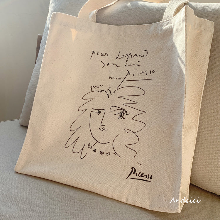 Pablo Picasso Portrait of a Women Line Art Canvas Tote Bag with Zip - Andcici
