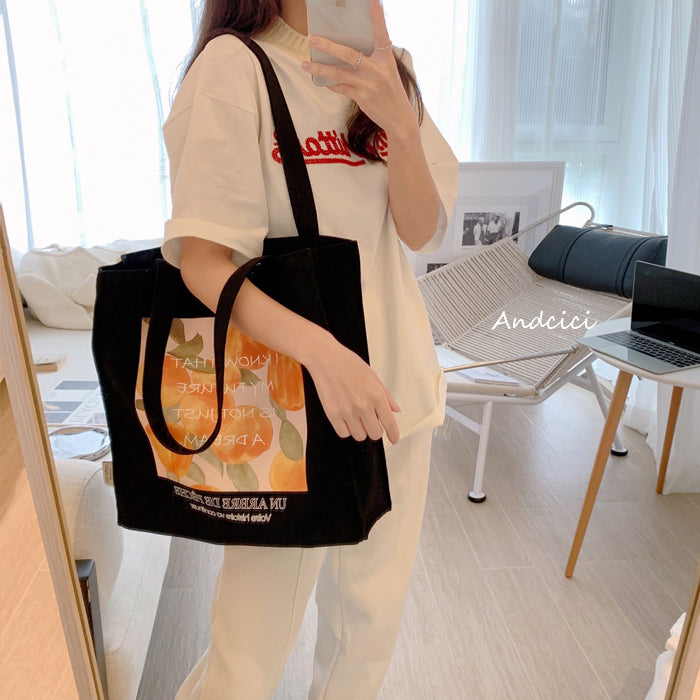 A Peach Tree Canvas Tote Bag with Zip - Andcici
