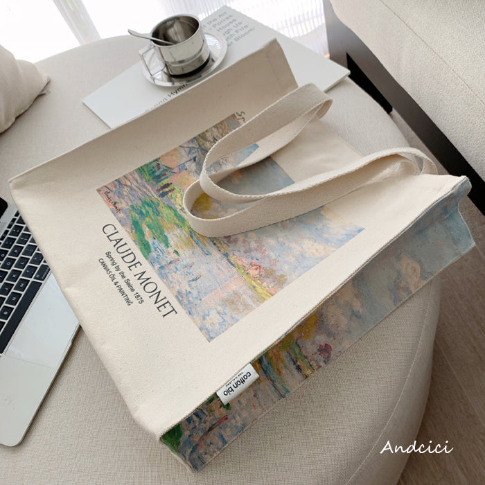 Claude Monet "Spring by the Seine, 1875" Canvas Tote Bag with Zip - Andcici
