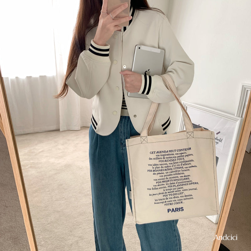 Paris See The World Canvas Tote Bag with Zip - Andcici