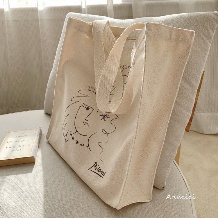 Pablo Picasso Portrait of a Women Line Art Canvas Tote Bag with Zip - Andcici