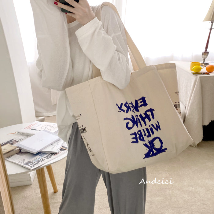 Everything Will Be Ok Canvas Tote Bag with Zip - Andcici