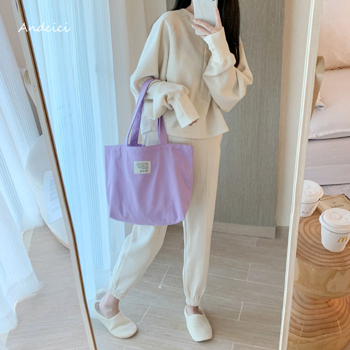 Free Love Bear Art Canvas Tote Bag with Zip - Andcici