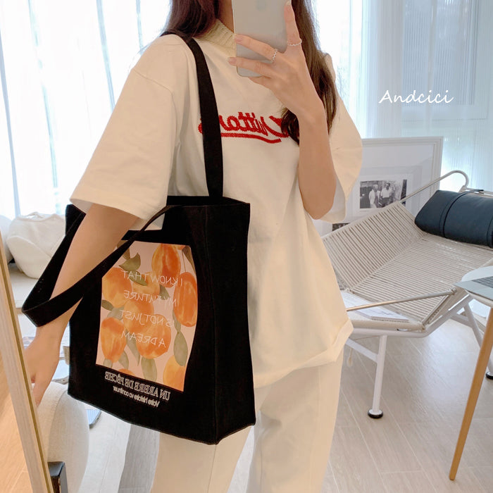 A Peach Tree Canvas Tote Bag with Zip - Andcici