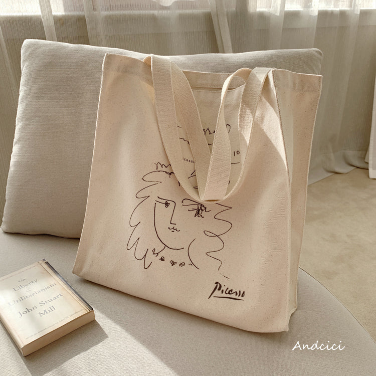 Pablo Picasso Portrait of a Women Line Art Canvas Tote Bag with Zip - Andcici