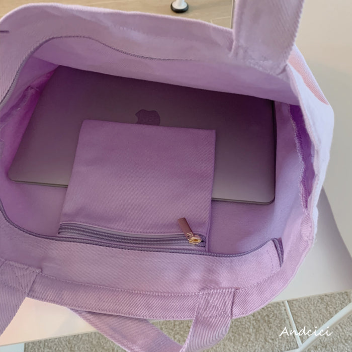 Free Love Bear Art Canvas Tote Bag with Zip - Andcici