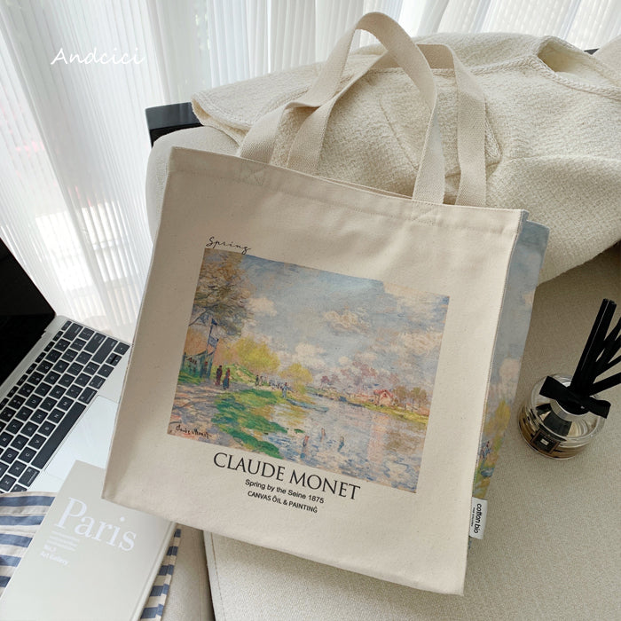 Claude Monet "Spring by the Seine, 1875" Canvas Tote Bag with Zip - Andcici