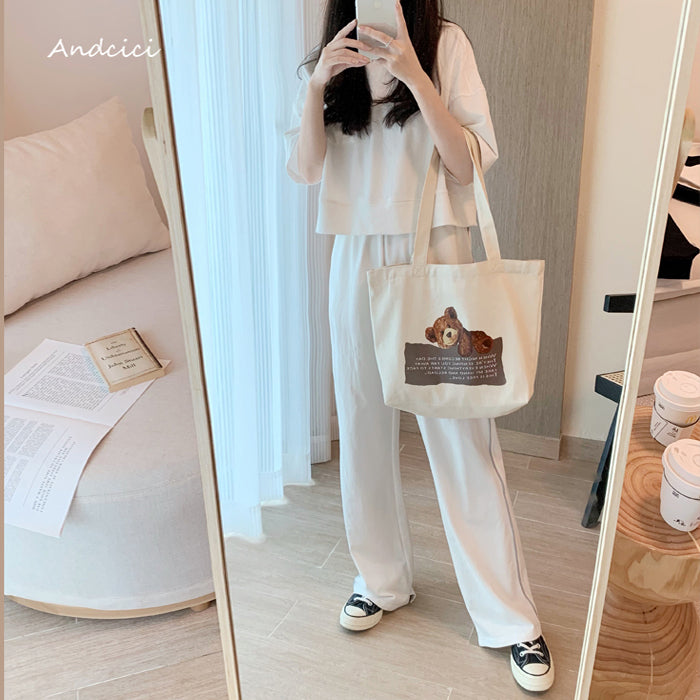 Free Love Bear Art Canvas Tote Bag with Zip - Andcici