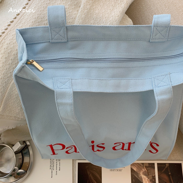 Paris Arts Canvas Tote Bag with Zip - Andcici