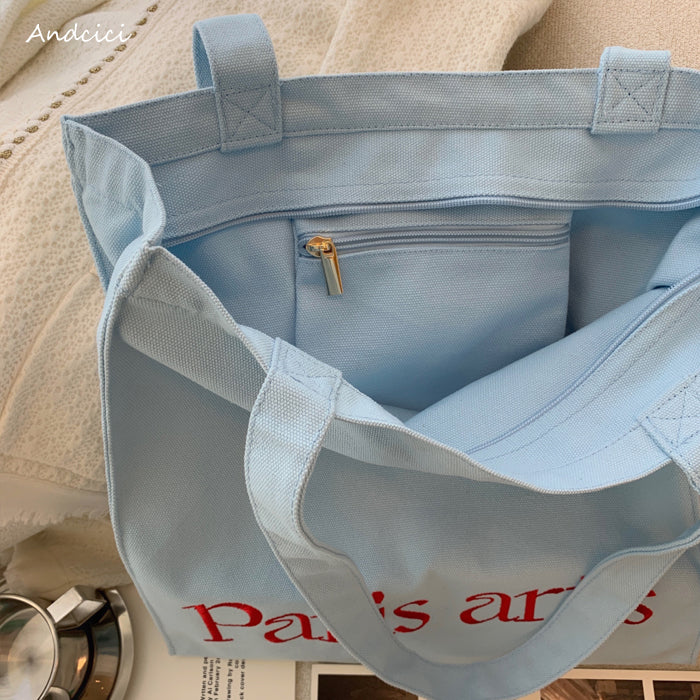Paris Arts Canvas Tote Bag with Zip - Andcici