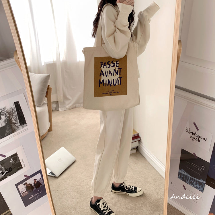 Passe Avant Minuit Canvas Tote Bag with Zip - Andcici