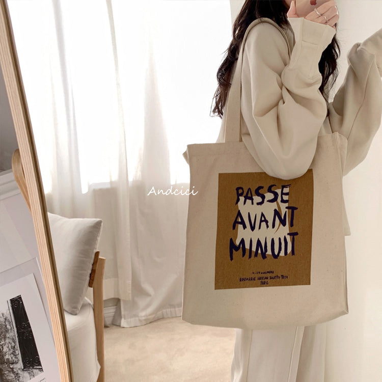 Passe Avant Minuit Canvas Tote Bag with Zip - Andcici