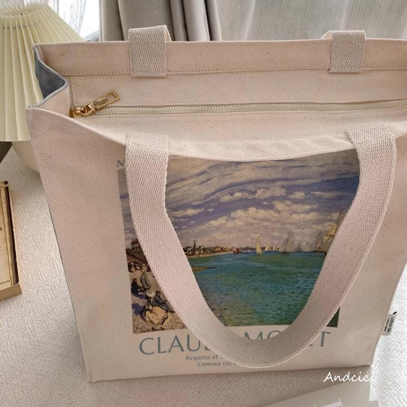 Claude Monet Regatta at Saint-Adresse, 1867, Shoulder Canvas Tote Bag with Zip - Andcici