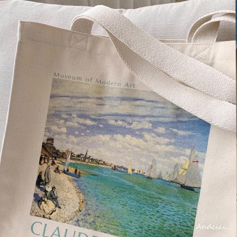 Claude Monet Regatta at Saint-Adresse, 1867, Shoulder Canvas Tote Bag with Zip - Andcici