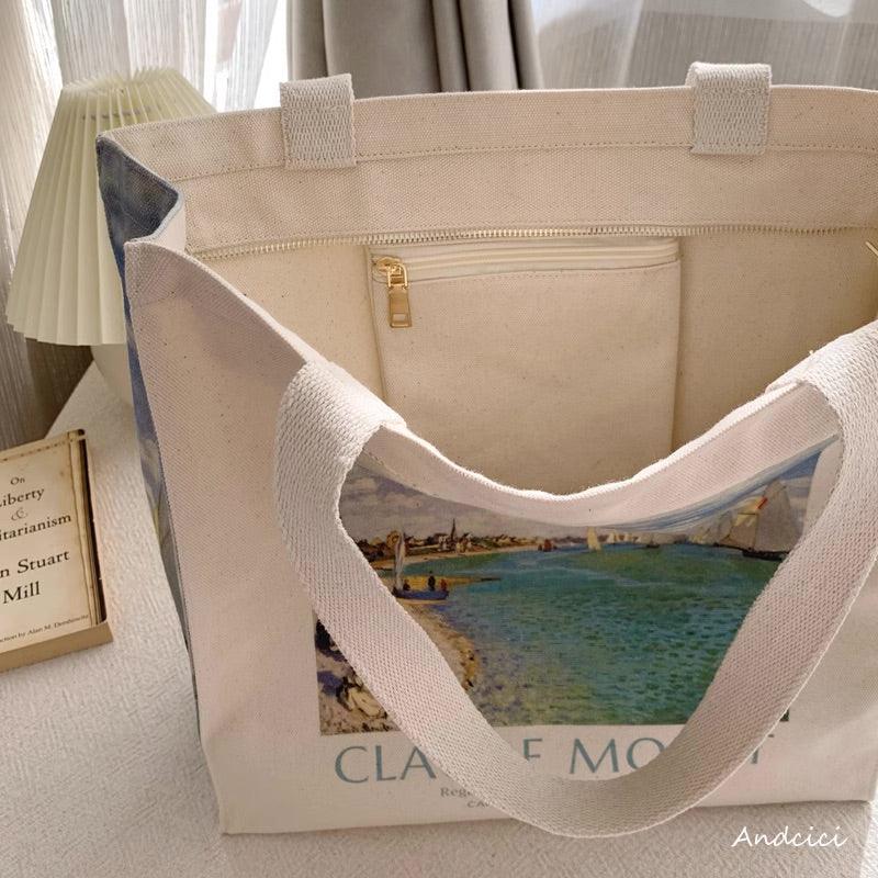 Claude Monet Regatta at Saint-Adresse, 1867, Shoulder Canvas Tote Bag with Zip - Andcici