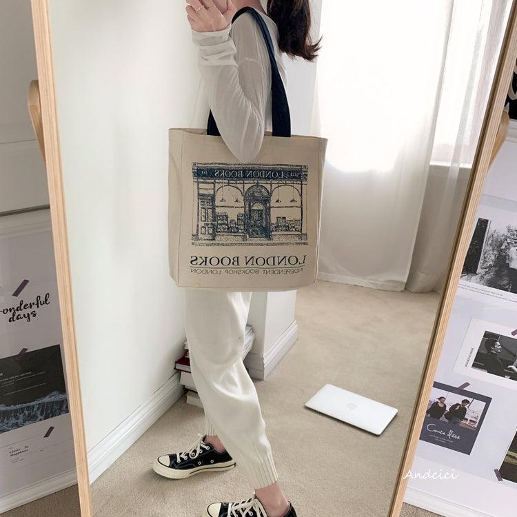 London Books Marylebone Book Store Tote Bag blue strap with Zip - Andcici