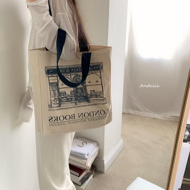 London Books Marylebone Book Store Tote Bag blue strap with Zip - Andcici