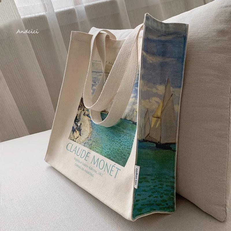 Claude Monet Regatta at Saint-Adresse, 1867, Shoulder Canvas Tote Bag with Zip - Andcici