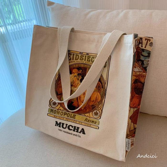 Alphonse Mucha Heidsieck & Co., 1901 Shoulder Canvas Tote Bag with Zip - Andcici