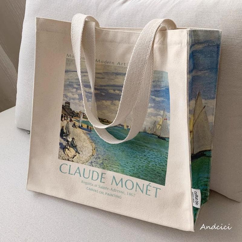 Claude Monet Regatta at Saint-Adresse, 1867, Shoulder Canvas Tote Bag with Zip - Andcici