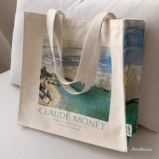 Claude Monet Regatta at Saint-Adresse, 1867, Shoulder Canvas Tote Bag with Zip - Andcici