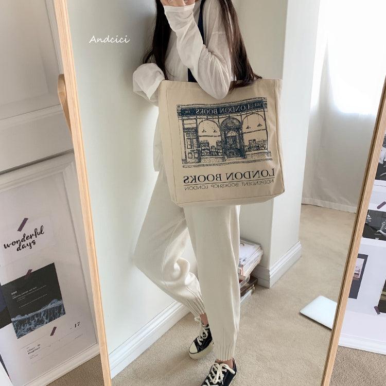 London Books Marylebone Book Store Tote Bag blue strap with Zip - Andcici