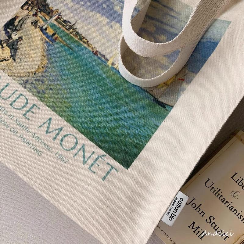 Claude Monet Regatta at Saint-Adresse, 1867, Shoulder Canvas Tote Bag with Zip - Andcici