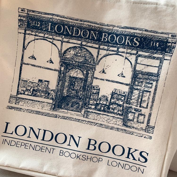 London Books Marylebone Book Store Tote Bag blue strap with Zip - Andcici