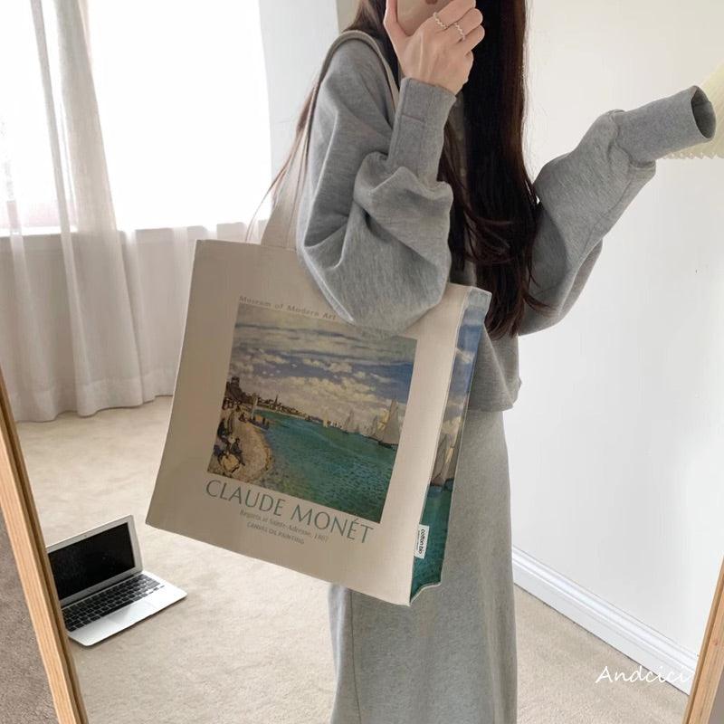 Claude Monet Regatta at Saint-Adresse, 1867, Shoulder Canvas Tote Bag with Zip - Andcici