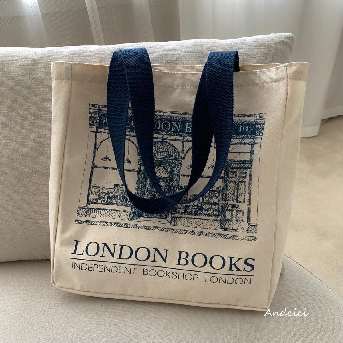 London Books Marylebone Book Store Tote Bag blue strap with Zip - Andcici