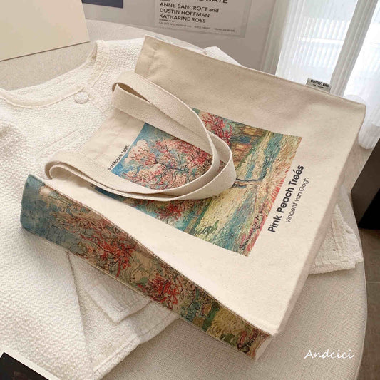 Vincent Van Gogh Pink Peach Trees, 1888 Canvas Tote Bag with Zip - Andcici