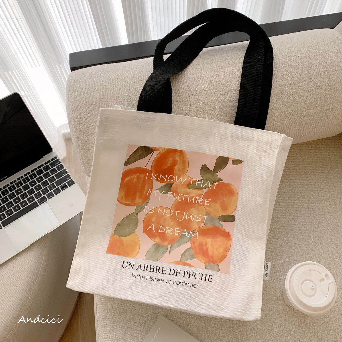 A Peach Tree Canvas Tote Bag with Zip - Andcici