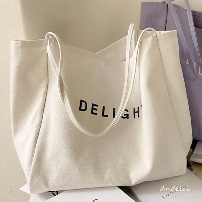 DELIGHT Canvas Tote Bag with Inner Zipped Pocket - Andcici