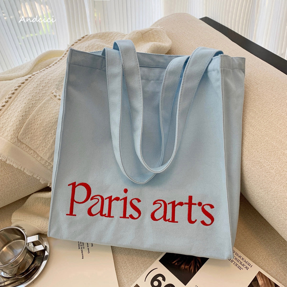 Paris Arts Canvas Tote Bag with Zip - Andcici