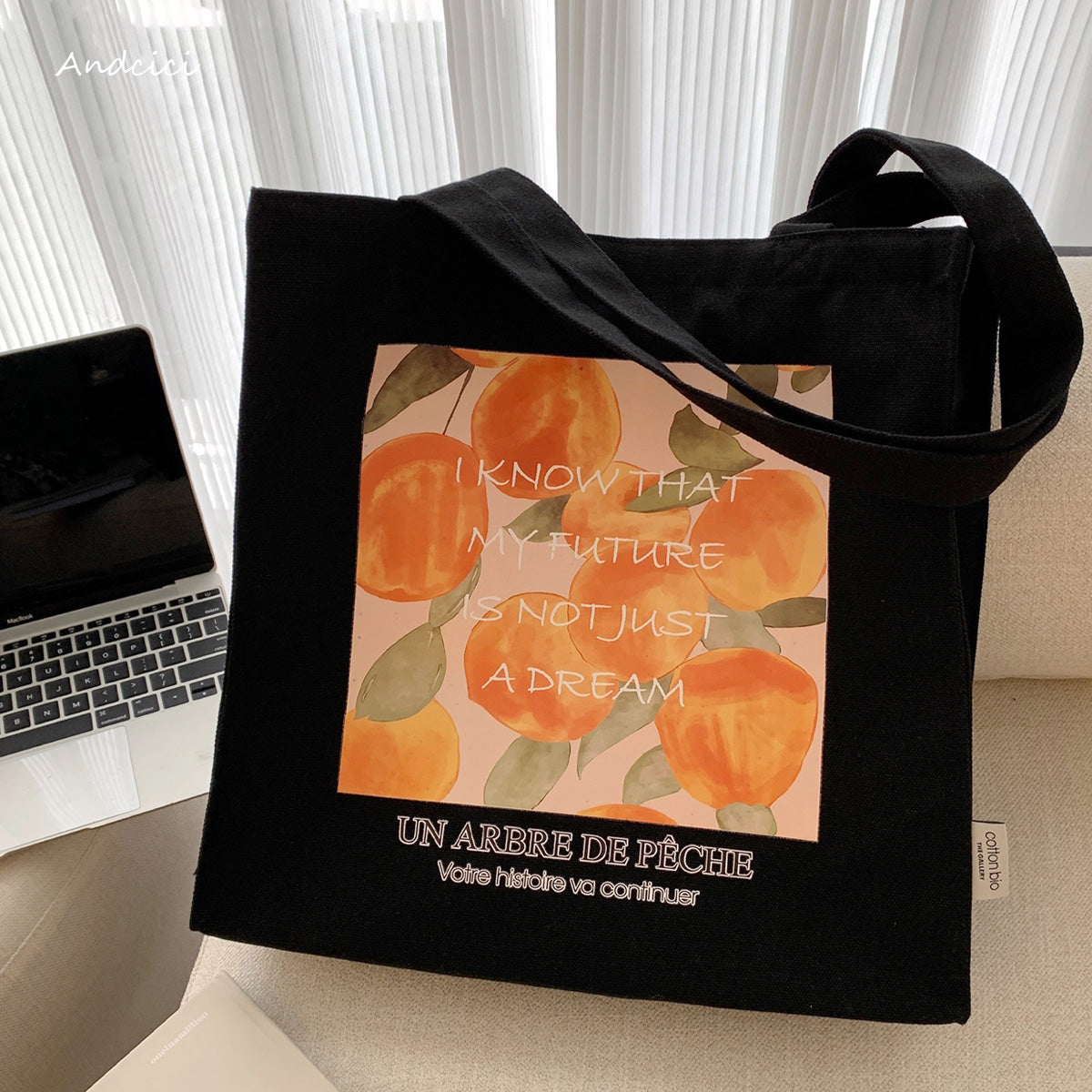 A Peach Tree Canvas Tote Bag with Zip - Andcici