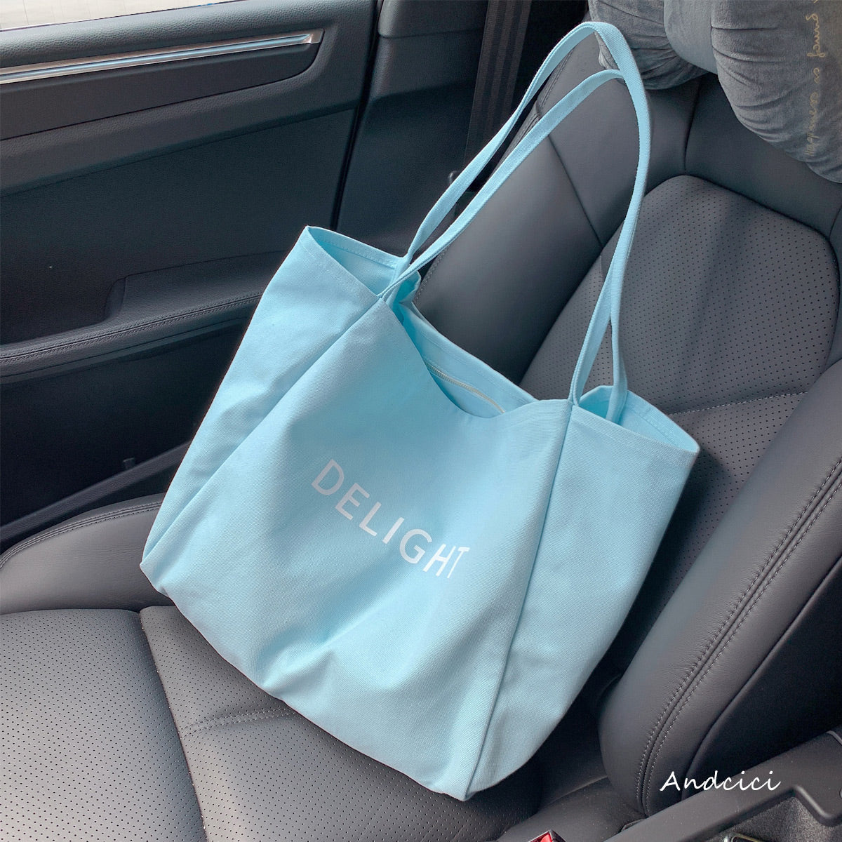 DELIGHT Canvas Tote Bag with Inner Zipped Pocket - Andcici