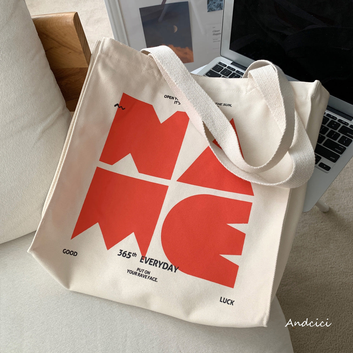 NAME Canvas Tote Bag with Zip - Andcici