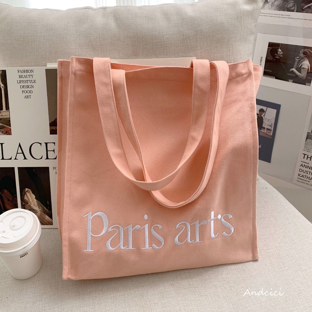 Paris Arts Canvas Tote Bag with Zip - Andcici