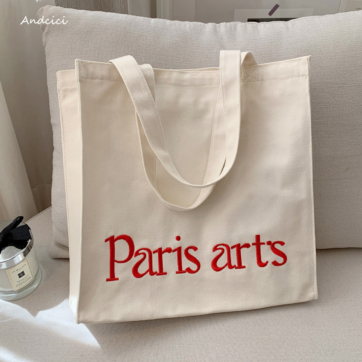 Paris Arts Canvas Tote Bag with Zip - Andcici