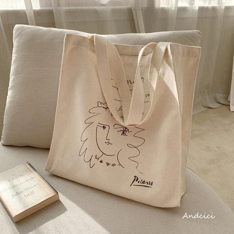 Pablo Picasso Portrait of a Women Line Art Canvas Tote Bag with Zip