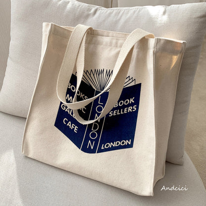 London Book Sellers Canvas Tote Bag with Inner Zipped Pocket