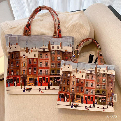 Parisian Street Watercolour Tote Bag with Zip - Andcici