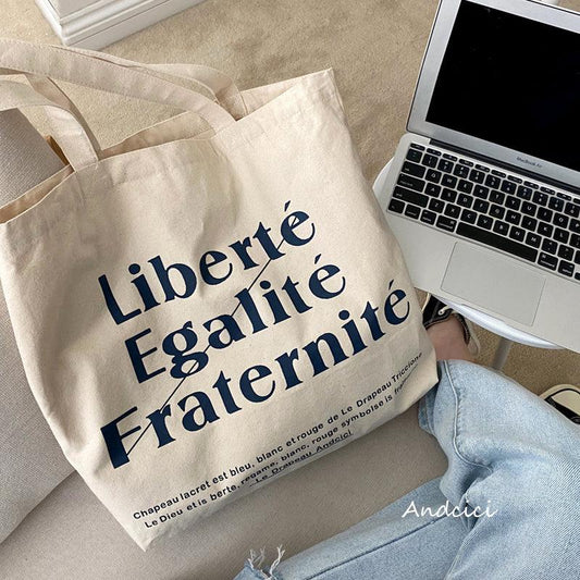 Liberté Egalité, Fraternité Canvas Tote Bag with Zip - Andcici