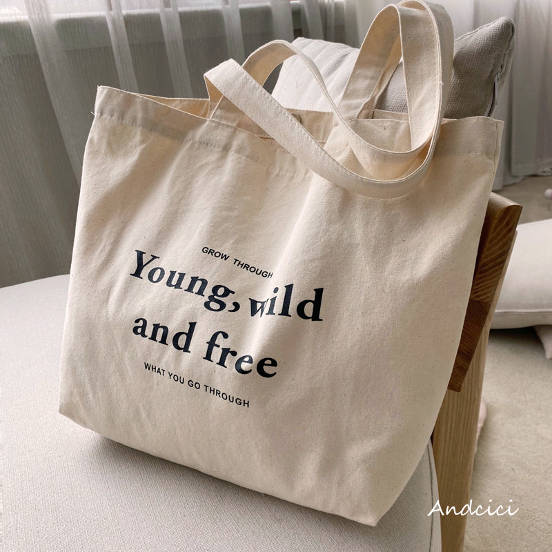 Young, Wild and Free Canvas Tote Bag with Zip