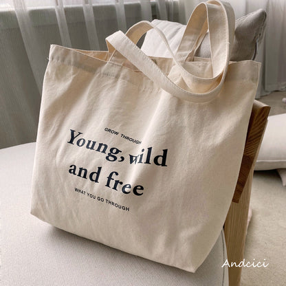 Young, Wild and Free Canvas Tote Bag with Zip