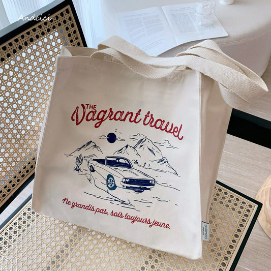 Retro Automotive Canvas Tote Bag with Zip