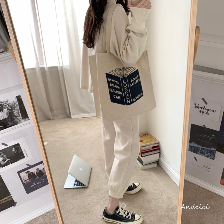 London Book Sellers Canvas Tote Bag with Inner Zipped Pocket