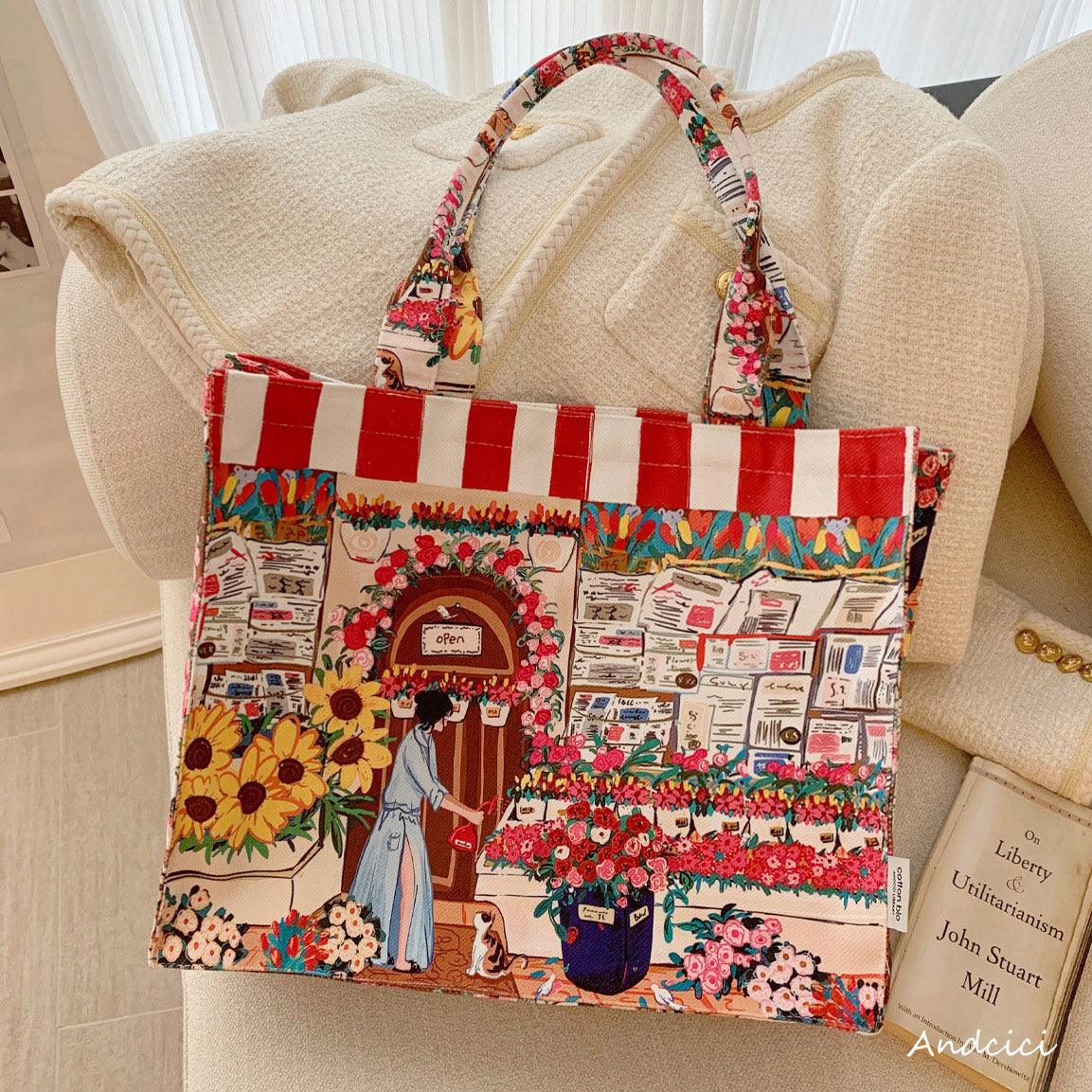 The Flower Shop Tote Bag with Zip - Andcici