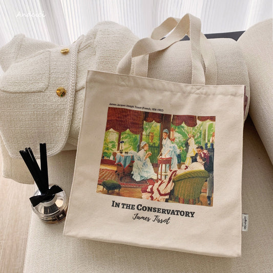 James Tissot In the Conservatory, 1878 Canvas Tote Bag with Zip