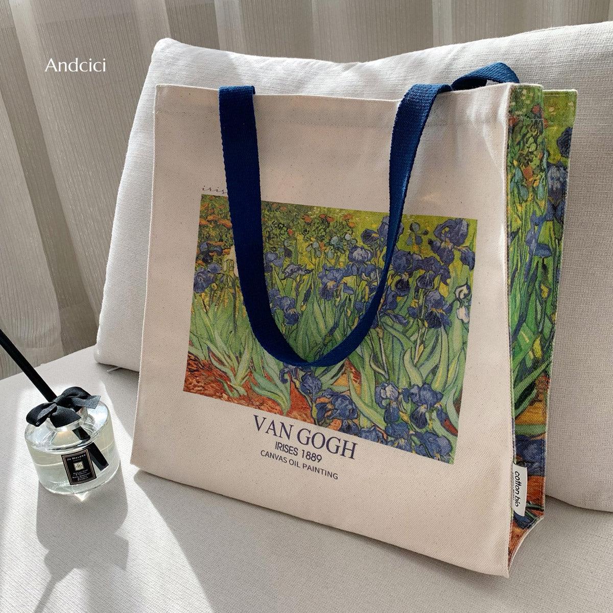 Vincent Van Gogh Irises, 1889 Canvas Tote Bag with Zip - Andcici